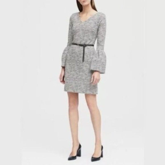 Banana Republic Gray Tweed Bell Sleeve Mini Shift Dress Sz XS Work Party Holiday - Picture 5 of 11